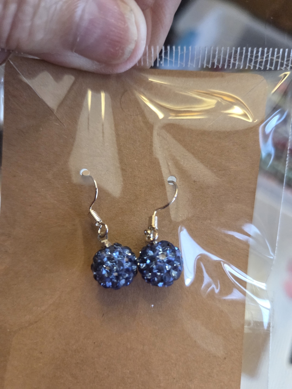Blue Crystal Ball Drop Earrings